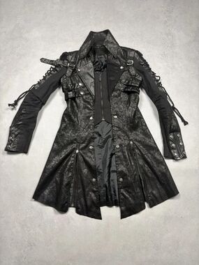 Black Women's Gothic Lace-Up Leather Coat
